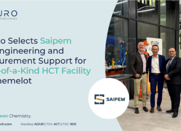 Aduro elige a Saipem para que le preste apoyo en ingeniería y aprovisionamiento para la primera instalación de HCT de este tipo en Chemelot
